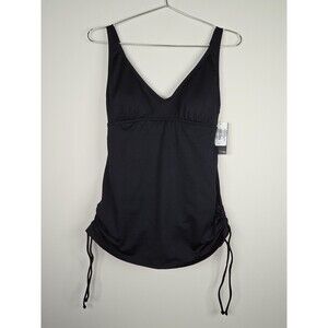 TYR Women's Black Solid Mantra V Neck Sheath Size 10 Swimsuit One Piece Ruched